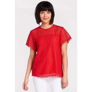 Evereve After Market Red Pom Pom Top XS